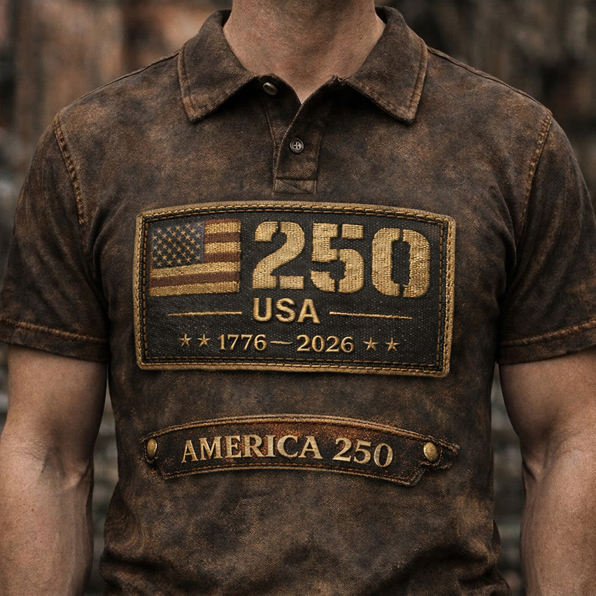 America 250 USA 1776–2026 Patriotic Printed Polo Shirt, American Flag USA 250 Polo Print, Independence Day Shirt, Father’s Day Gift