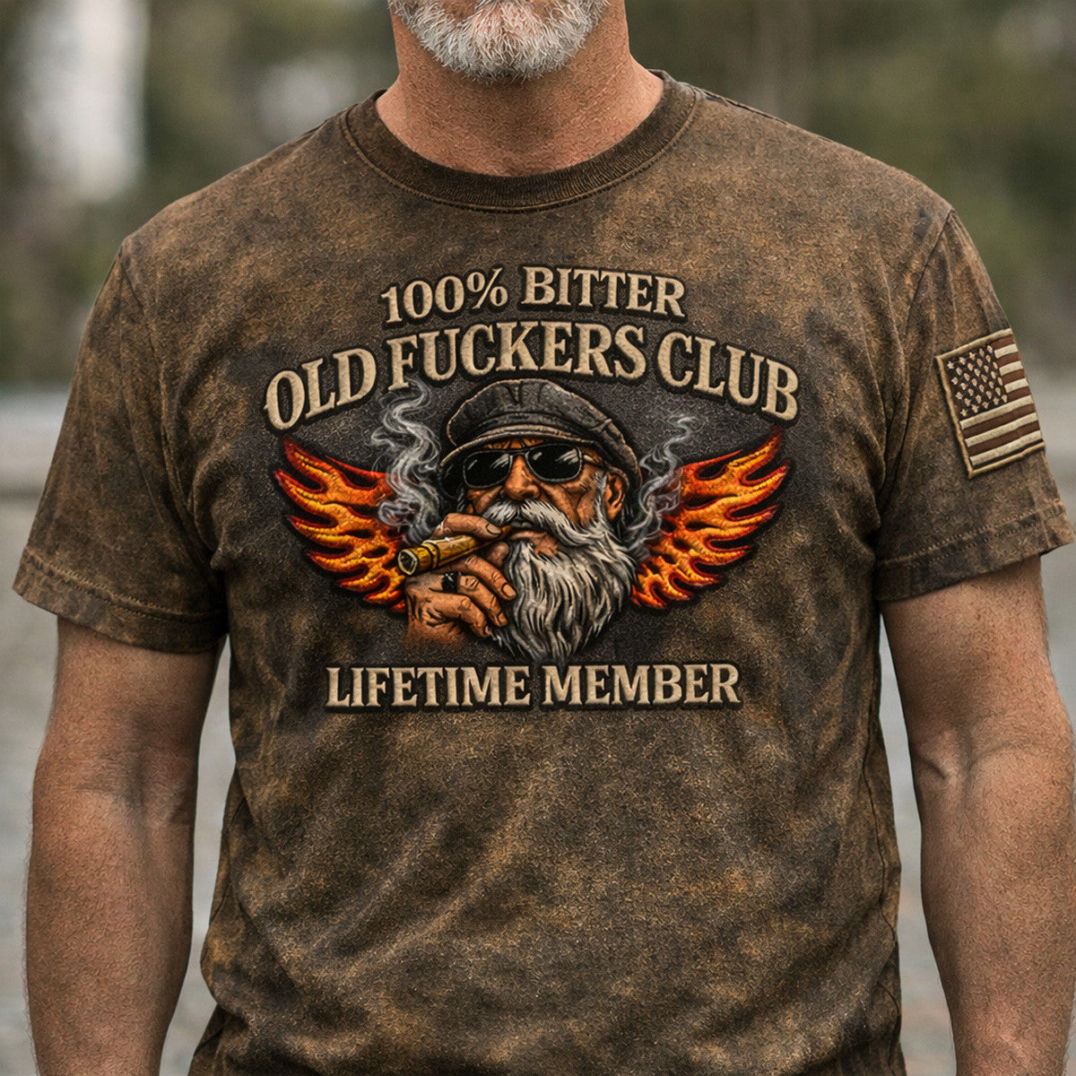 Bitter Old Fuckers Club Printed T-Shirt, Funny Biker Grandpa Tee Print, Vintage Bearded Biker Shirt, Father’s Day Gift for Dad