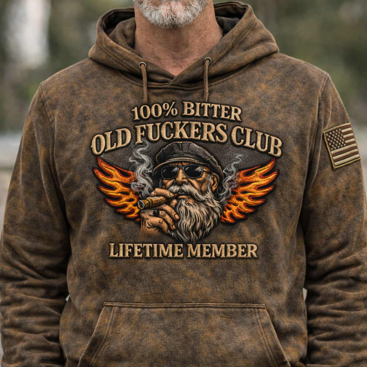 Bitter Old Fuckers Club Printed Hoodie, Funny Biker Grandpa Hoodie Print, Vintage Bearded Biker Hoodie, Father’s Day Gift for Him