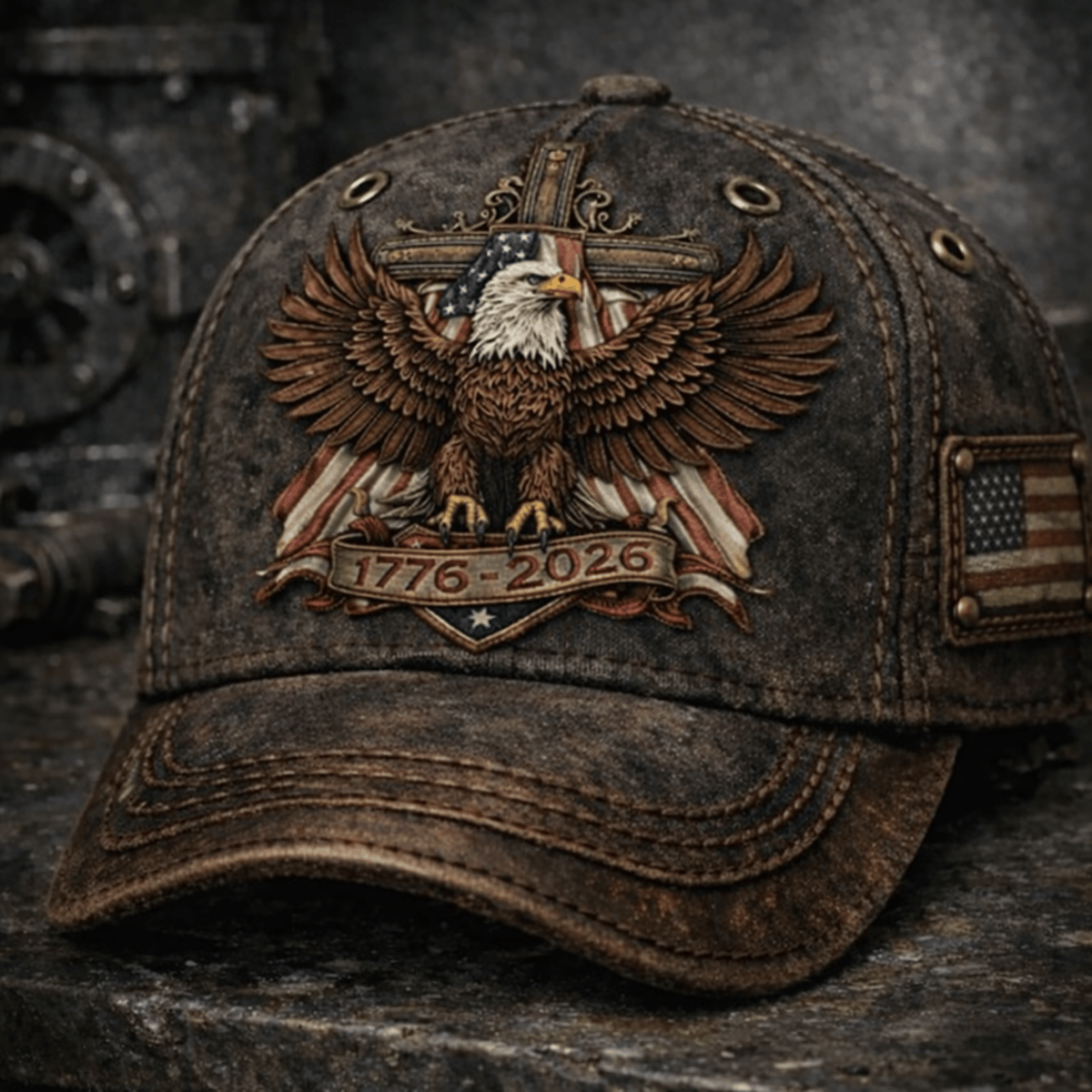 1776-2026 American Eagle Printed Cap, Patriotic USA Flag Hat Print, Vintage Trucker Cap for Men, Father’s Day Gift for Dad