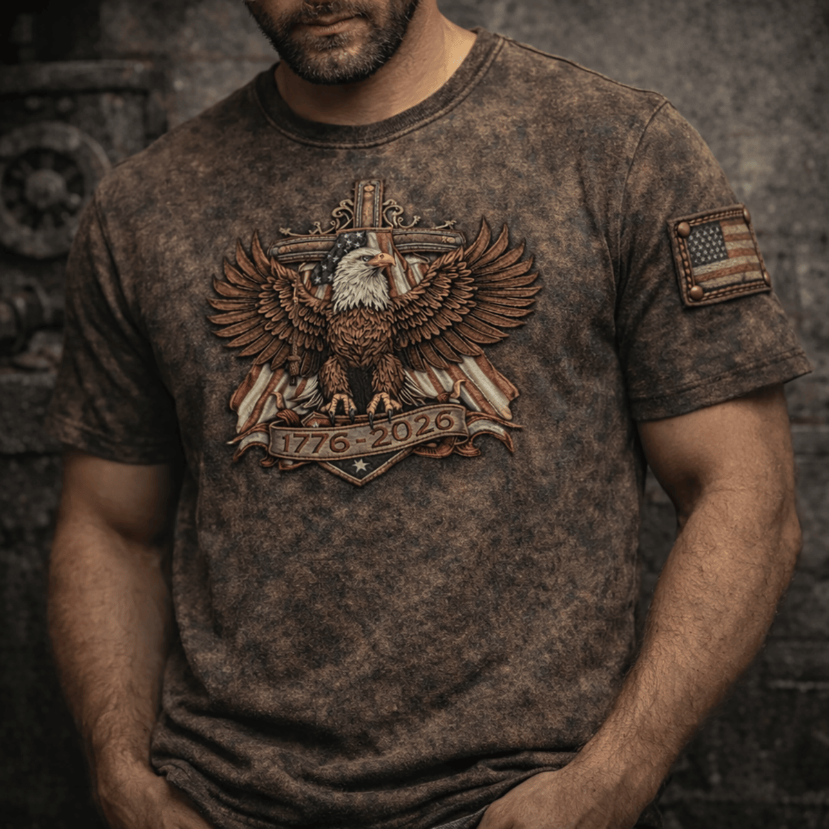 1776-2026 American Eagle Printed T-Shirt, Patriotic USA Flag Tee Print, Vintage American Pride Shirt for Men, Father’s Day Gift for Dad