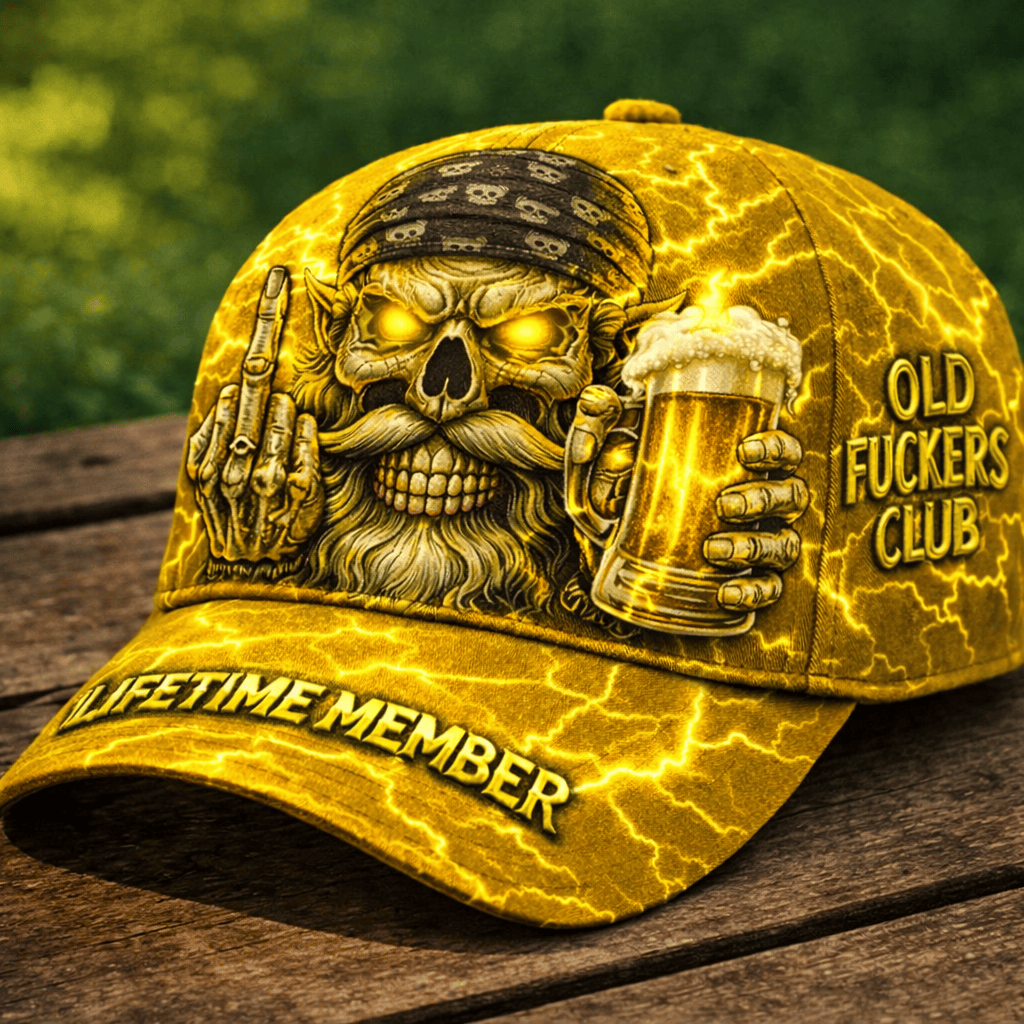 Old Fuckers Club Lifetime Member Printed Cap, Funny Skull Beer Hat Print, Vintage Trucker Cap for Men, Father’s Day Gift for Dad