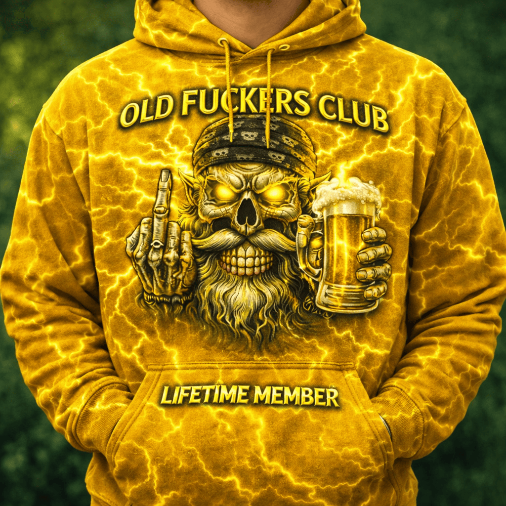Old Fuckers Club Lifetime Member Printed Hoodie, Funny Skull Beer Hoodie Print, Vintage Old Man Humor, Father’s Day Gift for Dad
