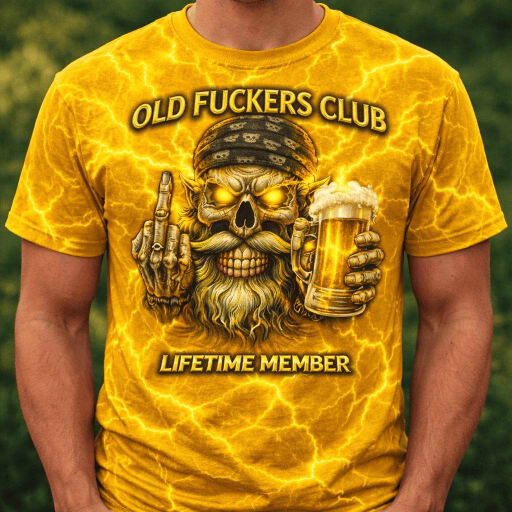 Old Fuckers Club Lifetime Member Printed T-Shirt, Funny Skull Beer Tee Print, Vintage Old Man Humor Shirt, Father’s Day Gift for Dad