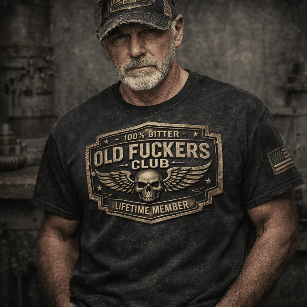 Old Fuckers Club Lifetime Member Printed T-Shirt, Vintage Skull Biker Tee Print, Funny Old Man Humor Shirt for Men, Father’s Day Gift for Dad