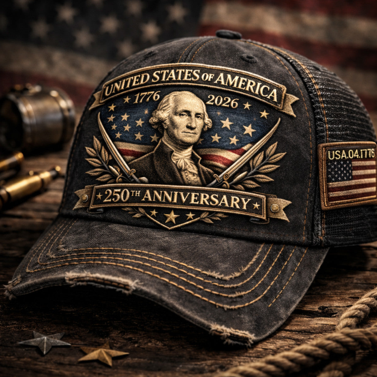 George Washington USA 250th Anniversary Printed Vintage Patriotic Cap American Flag Hat Fathers Day Gift