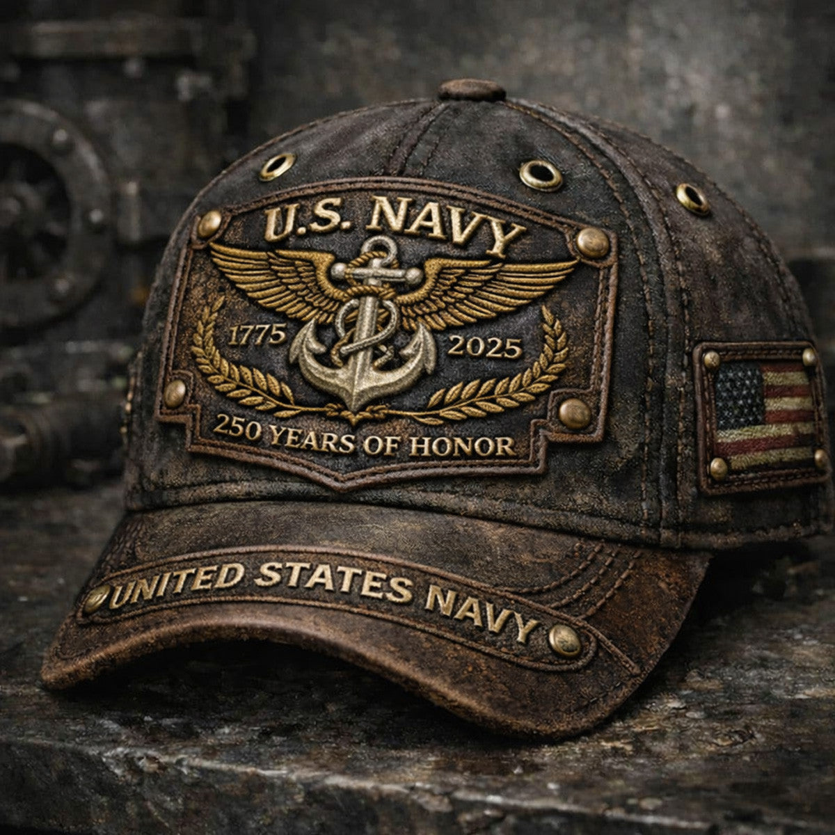 U.S. Navy 250 Years of Honor 1775-2025 Printed Veteran Cap - Patriotic Military Gift for Dad on Father's Day
