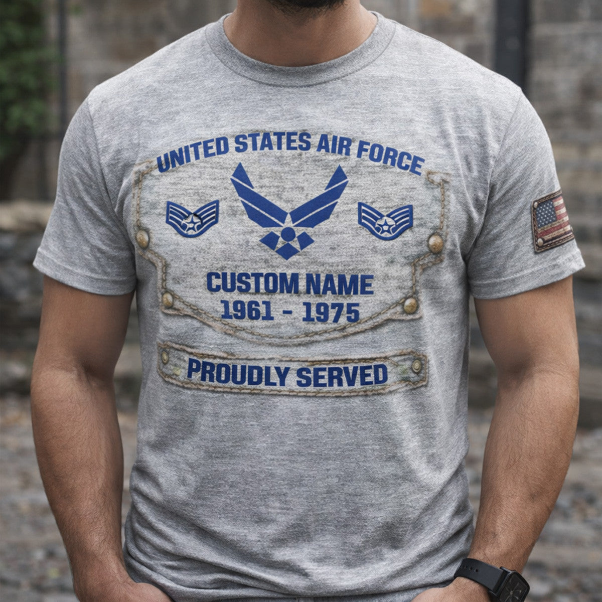 United States Air Force Custom Name 1961 1975 Proudly Served Printed Veteran T Shirt Personalized USAF Veteran Shirt Gift for Dad Father’s Day Air Force Military Pride Tee