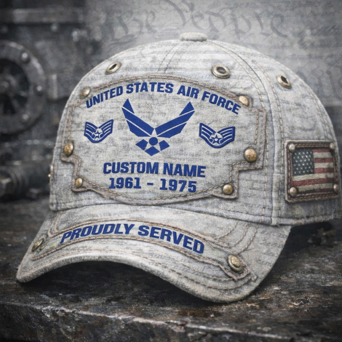 United States Air Force Custom Name 1961 1975 Proudly Served Printed Veteran Cap Personalized USAF Hat Gift for Dad Father’s Day Air Force Military Pride Cap