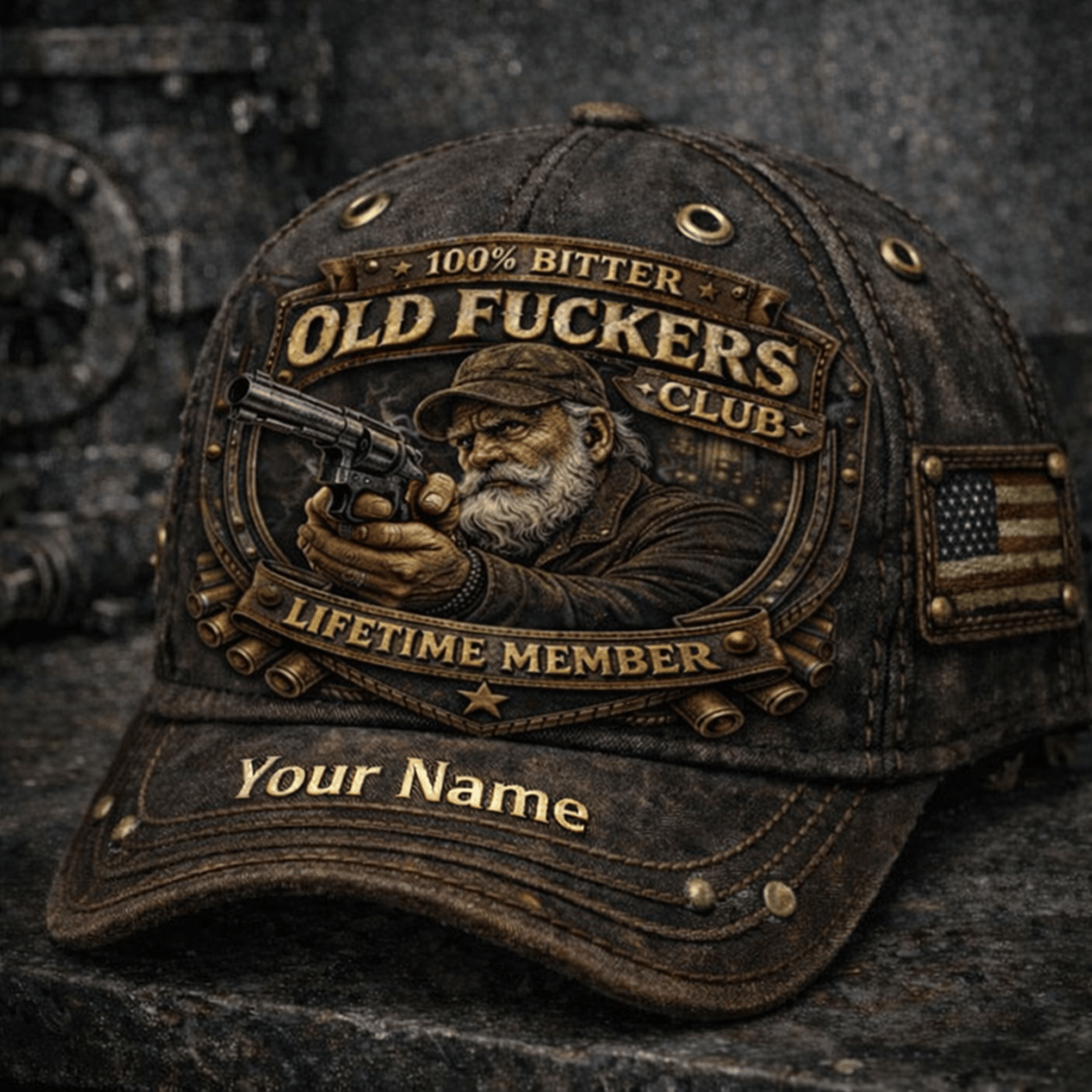 Custom Name Old Fuckers Club Printed Hat, Lifetime Member Cap, Funny Gun Lover Grandpa Hat, Vintage Style Gift For Dad Veteran Husband