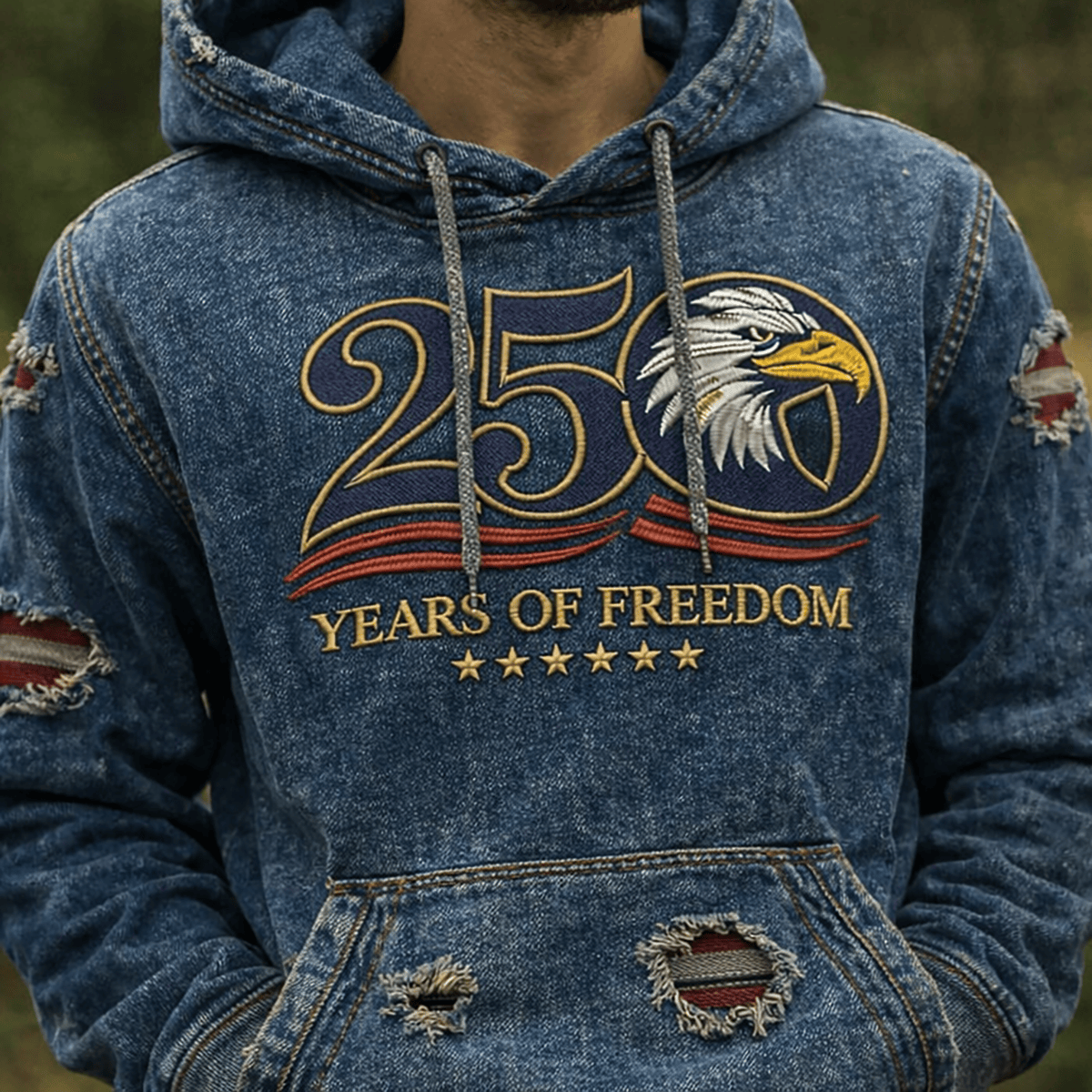 250 Years Of Freedom Eagle Patriotic Printed Hoodie American Pride USA Freedom Apparel Gift for Dad Father’s Day Patriotic Eagle Freedom Hoodie