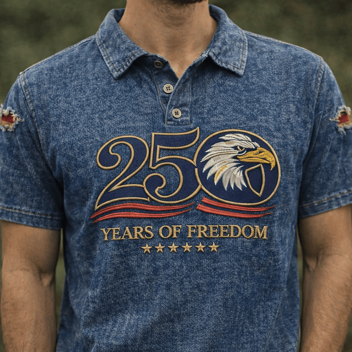 250 Years Of Freedom Eagle Patriotic Printed Polo Shirt American Pride USA Freedom Apparel Gift for Dad Father’s Day Patriotic Eagle Polo