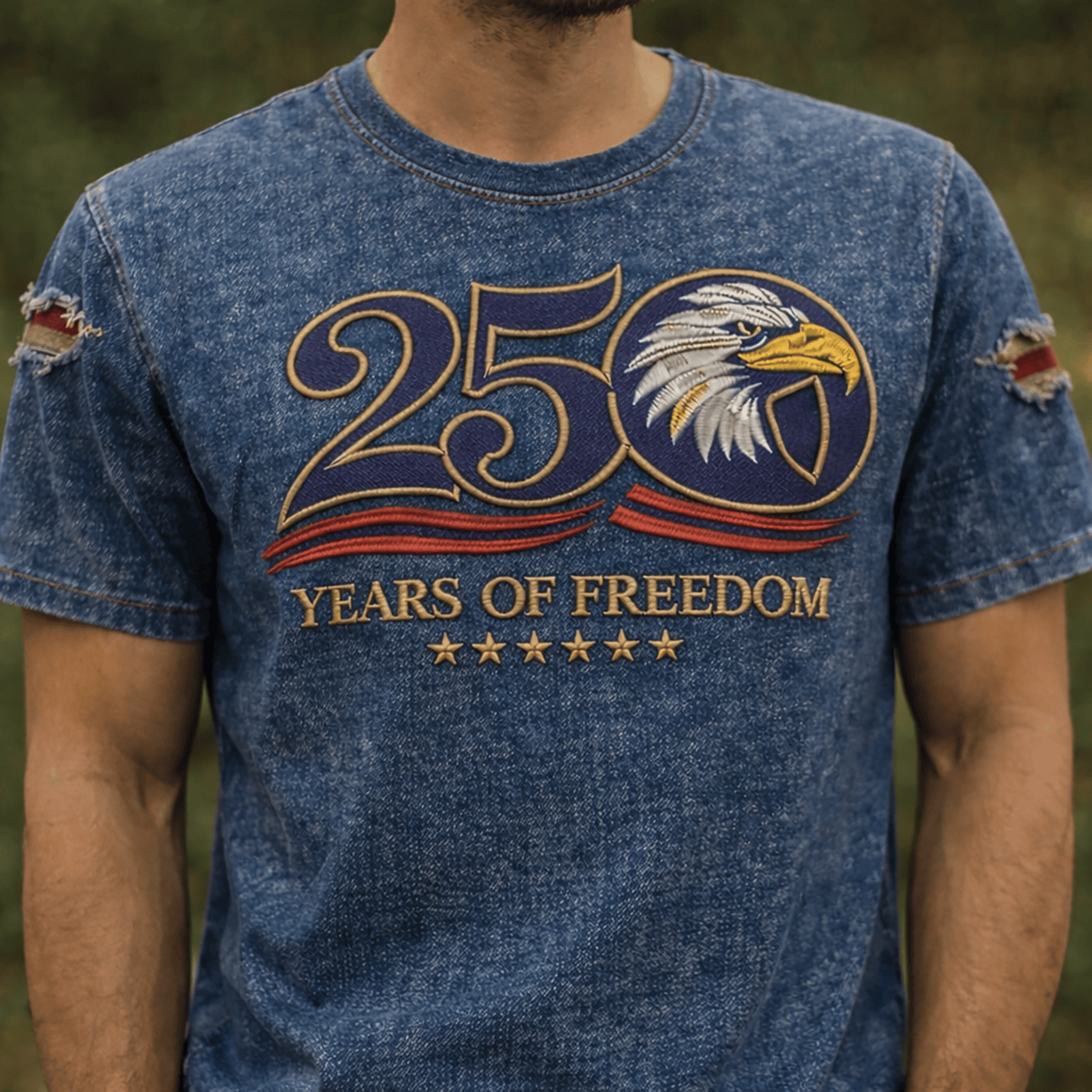 250 Years Of Freedom Eagle Patriotic Printed T Shirt American Pride USA Freedom Graphic Tee Gift for Dad Father’s Day Patriotic Eagle Tee