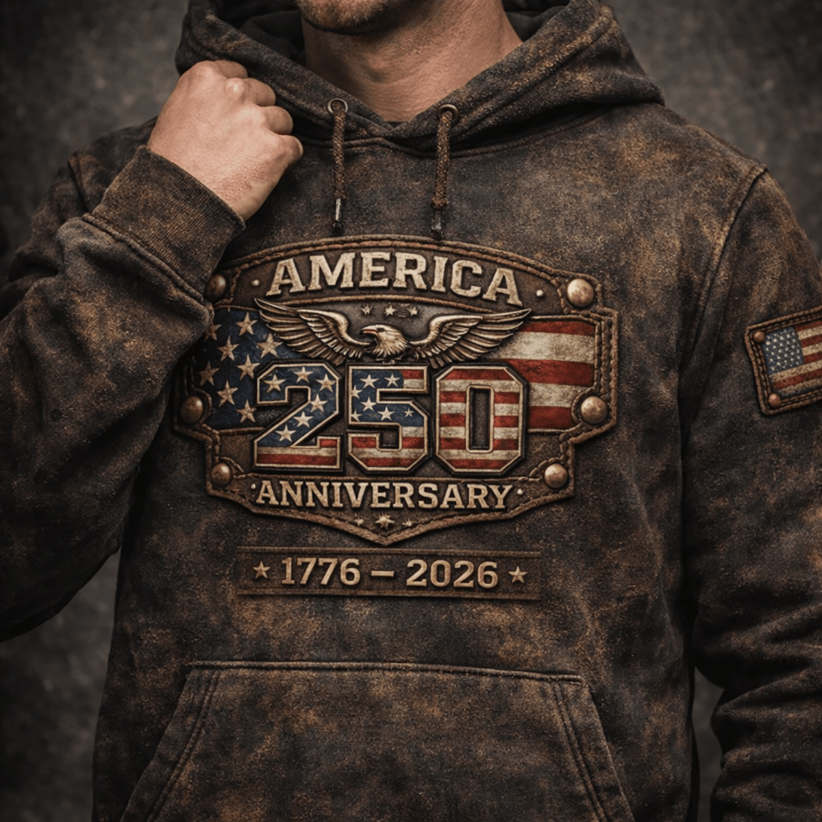 America 250 Anniversary 1776 2026 Patriotic Eagle USA Flag Printed Hoodie American Freedom Apparel Gift for Dad Father’s Day USA Pride Patriotic Hoodie