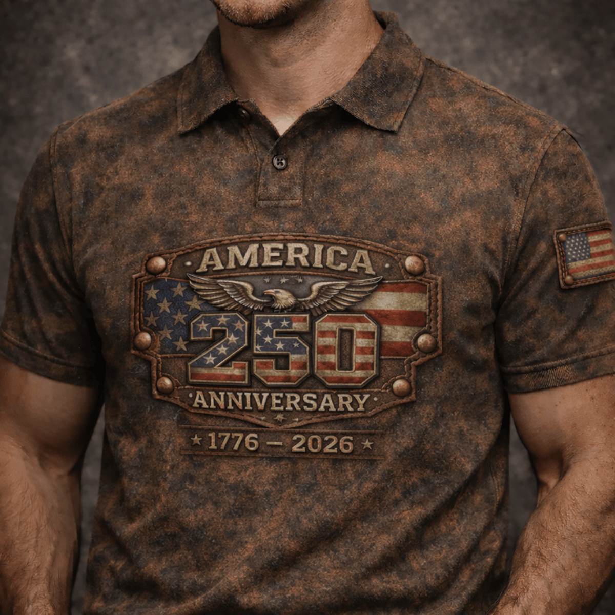 America 250 Anniversary 1776 2026 Patriotic Eagle USA Flag Printed Polo Shirt American Freedom Apparel Gift for Dad Father’s Day Patriotic USA Pride Polo