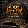 Bitter Old Fckers Club Lifetime Member Skull Wings Printed Vintage Cap Funny Biker Hat Gift for Dad Father’s Day Rebel Style Cap
