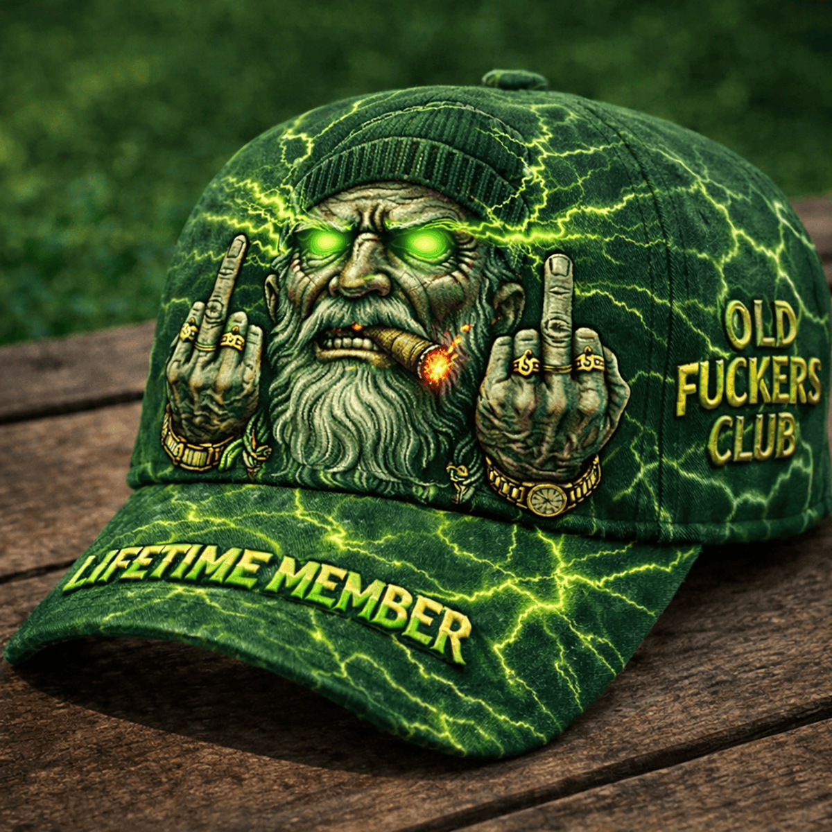 Old Fckers Club Lifetime Member Funny Skull Bearded Biker Printed Vintage Cap Rebel Style Hat Gift for Dad Father’s Day Humor Cap