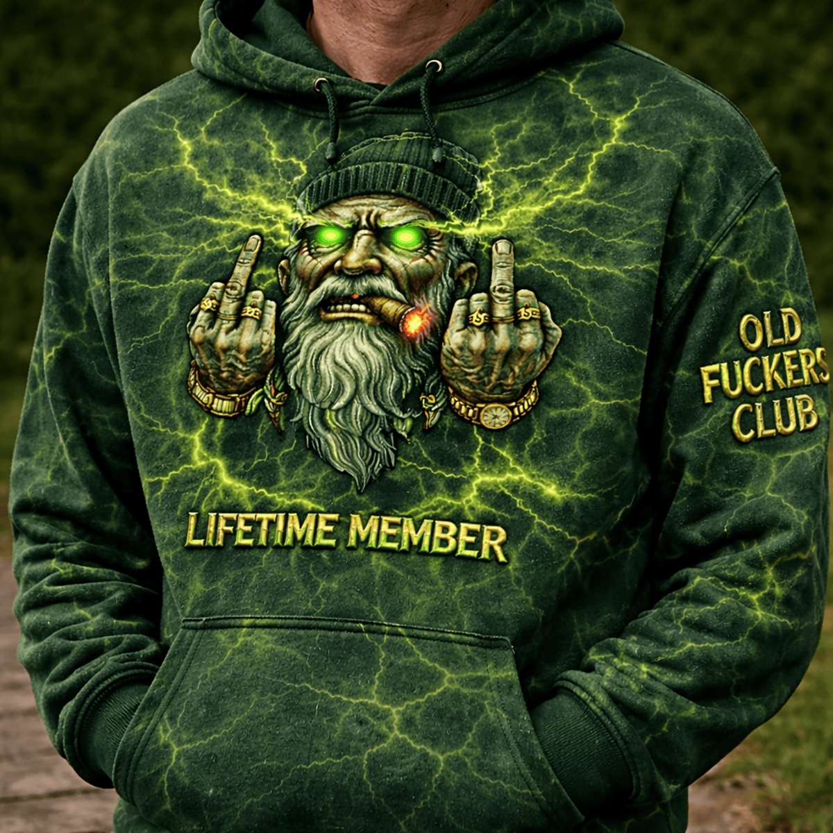 Old Fckers Club Lifetime Member Funny Skull Bearded Biker Printed Hoodie Rebel Style Graphic Apparel Gift for Dad Father’s Day Humor Hoodie