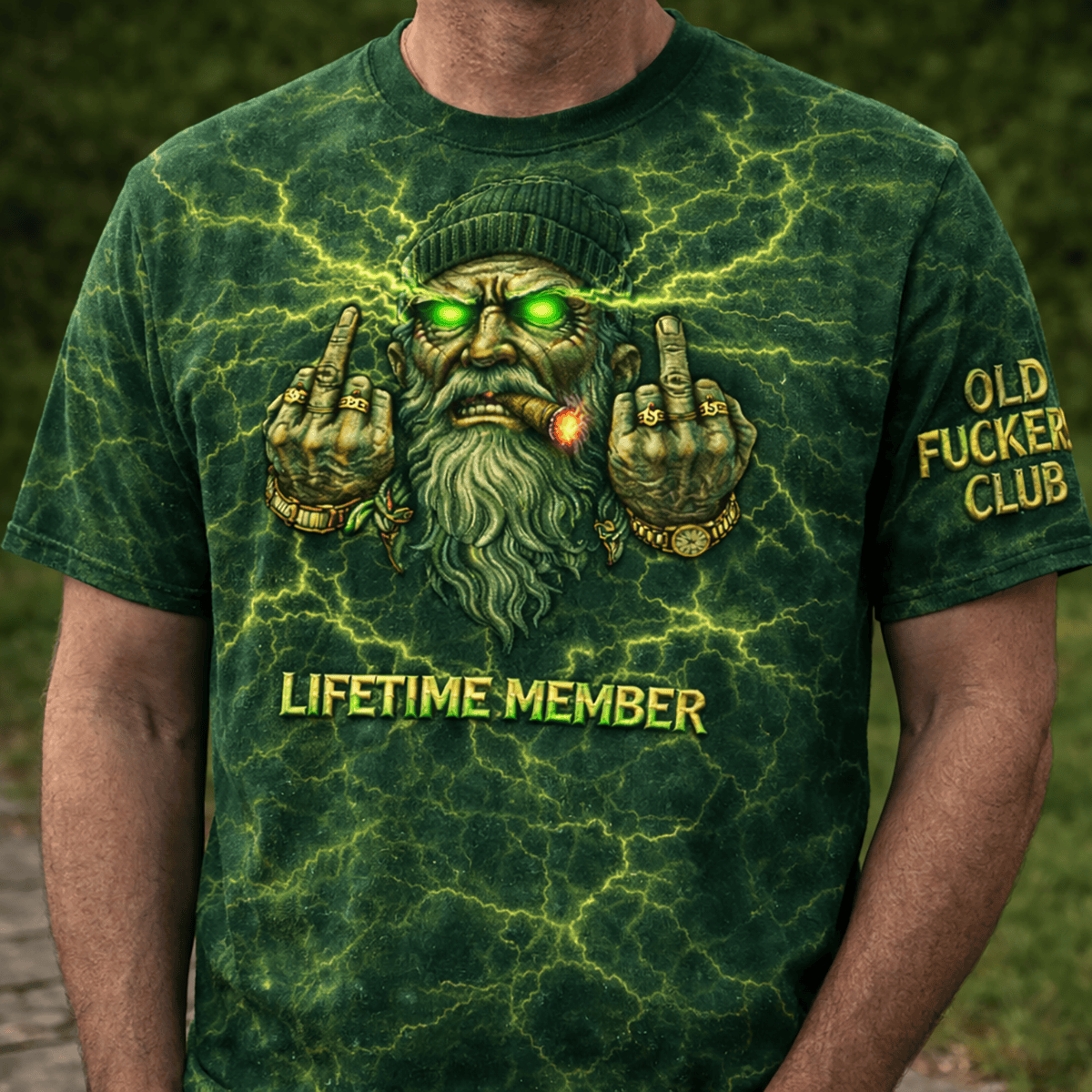 Old Fckers Club Lifetime Member Funny Skull Bearded Biker Printed T Shirt Rebel Style Graphic Tee Gift for Dad Father’s Day Humor Tee