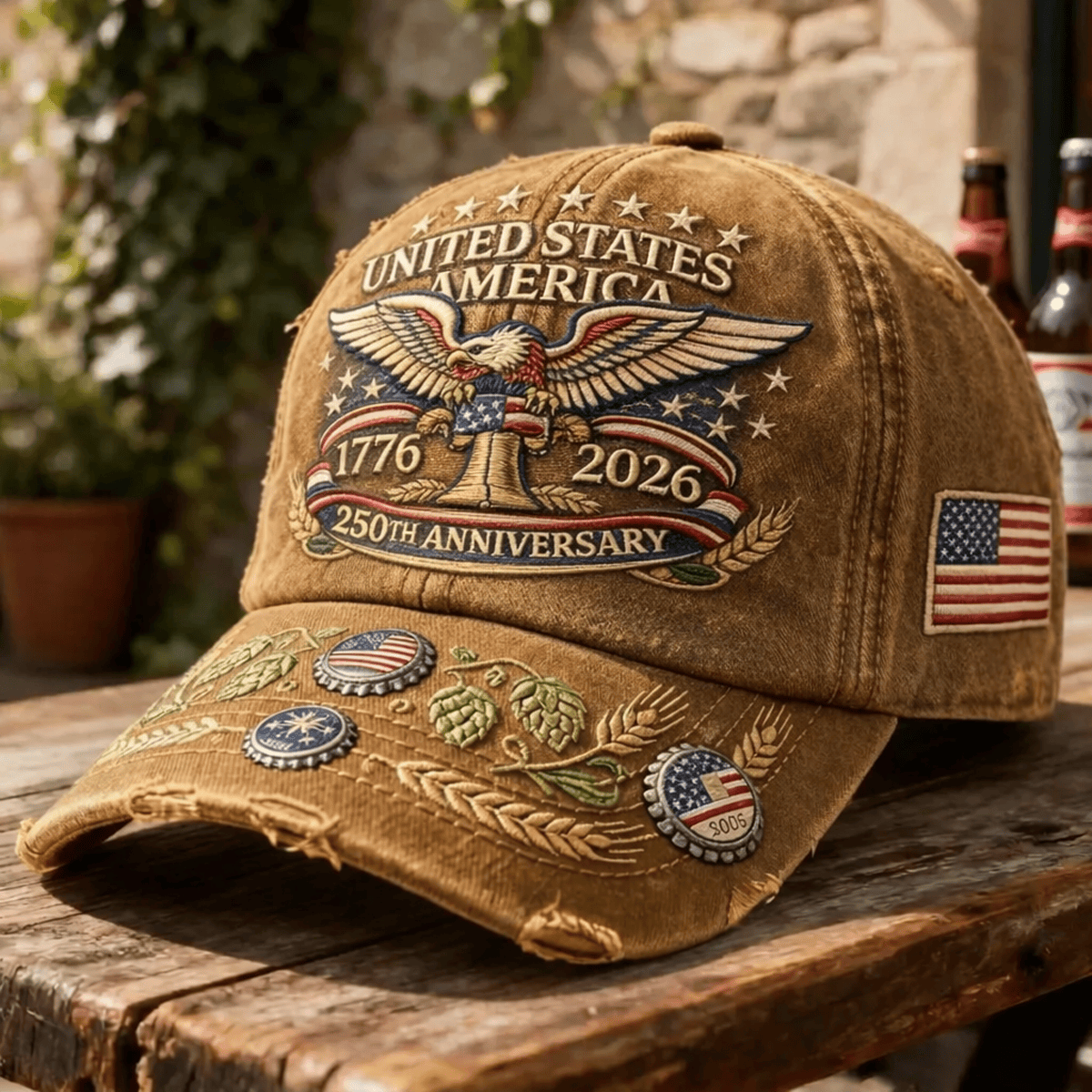 United States of America Eagle Patriotic Printed Cap 1776-2026 250th Anniversary Vintage USA Pride Hat Father’s Day Gift for Dad Veteran