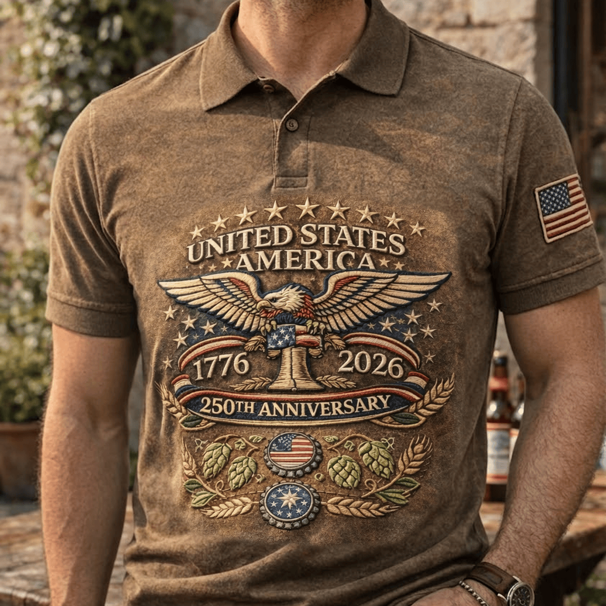 United States of America Eagle Patriotic Printed Polo Shirt 1776-2026 250th Anniversary Vintage USA Pride Father’s Day Gift for Dad