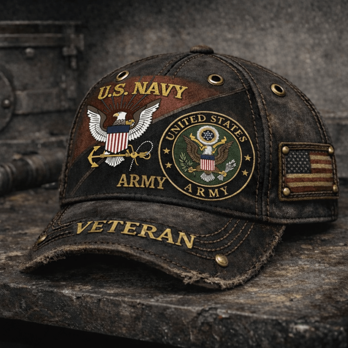 U.S. Navy Veteran Patriotic Printed Cap - Vintage American Flag Design - Father's Day Gift for Dad