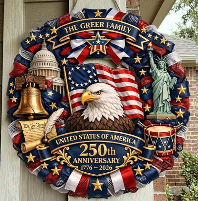 Patriotic Wreath 250th Anniversary 1776-2026, Semiquincentennial American Eagle Front Door Decor, USA Patriotic Door Hanger