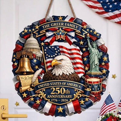 Patriotic Wreath 250th Anniversary 1776-2026, Semiquincentennial American Eagle Front Door Decor, USA Patriotic Door Hanger