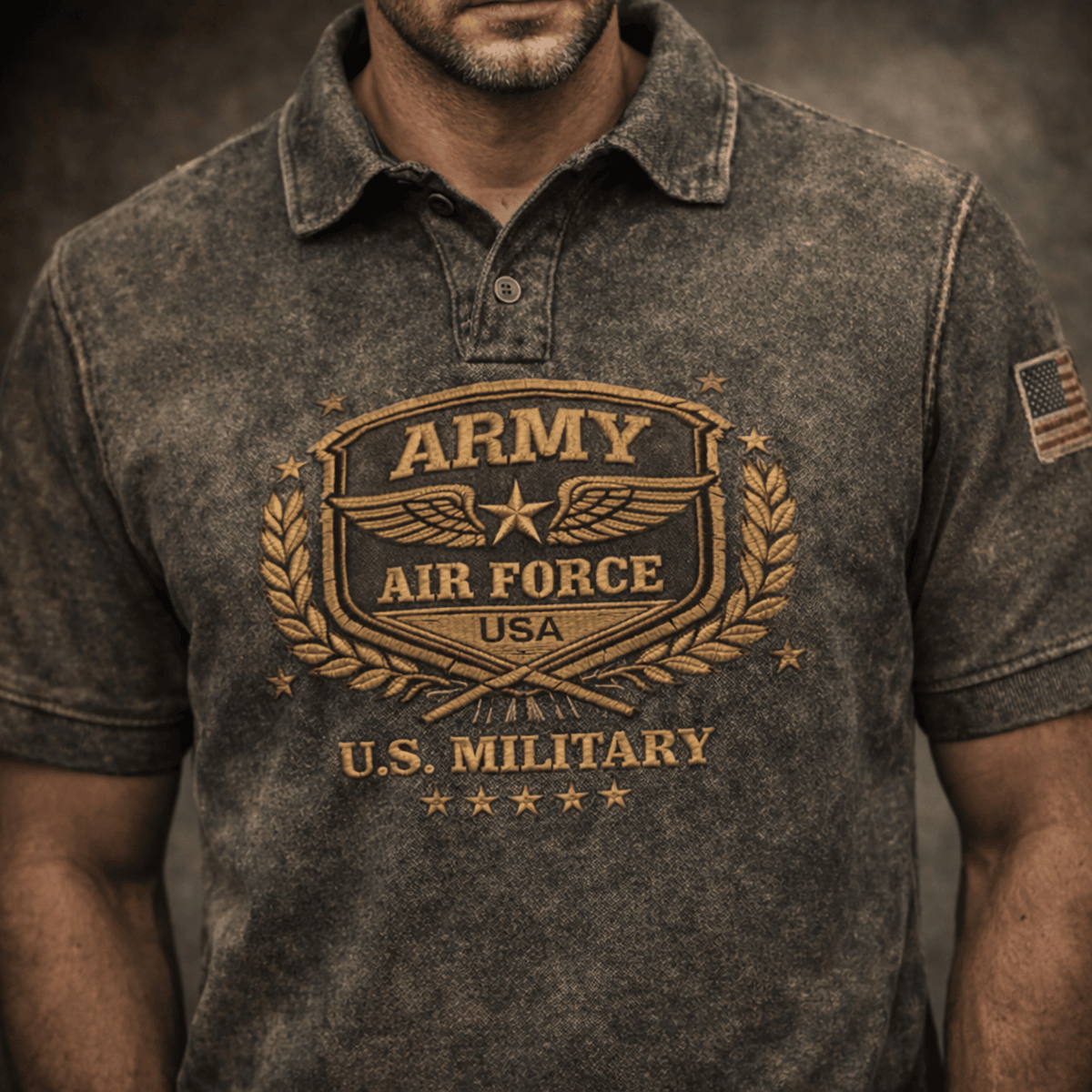 Air Force USA Military Veteran Patriotic Printed Polo Shirt Vintage American Flag U.S. Military Pride Father’s Day Gift for Dad