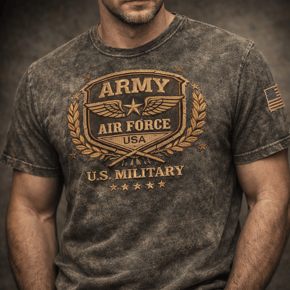 Air Force USA Military Veteran Patriotic Printed T Shirt Vintage American Flag U.S. Military Pride Father’s Day Gift for Dad Veteran