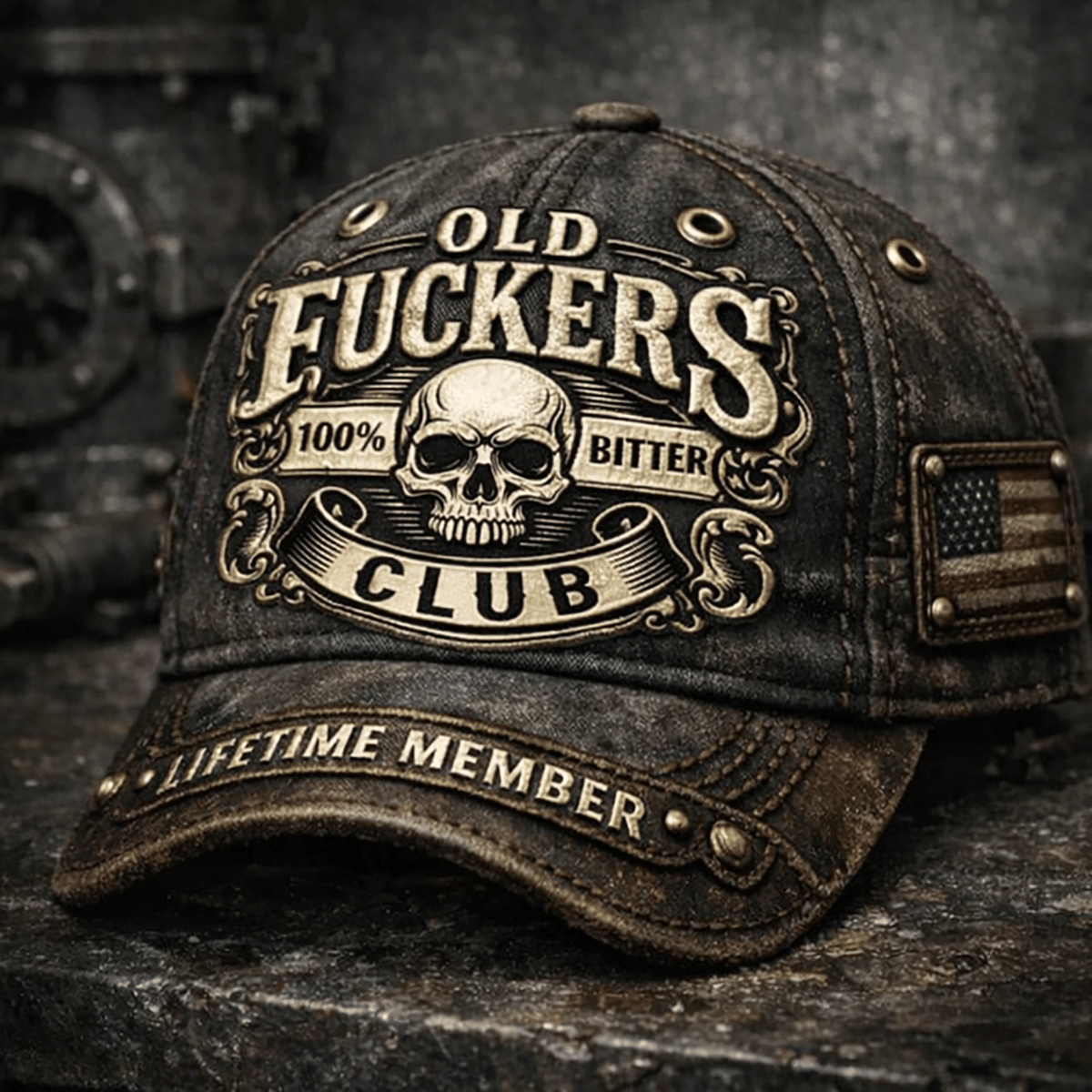 Old Fckers Club Skull Vintage Printed Cap Funny Sarcastic Quote Hat Lifetime Member Graphic Hat Birthday Father’s Day Gift for Dad Grandpa
