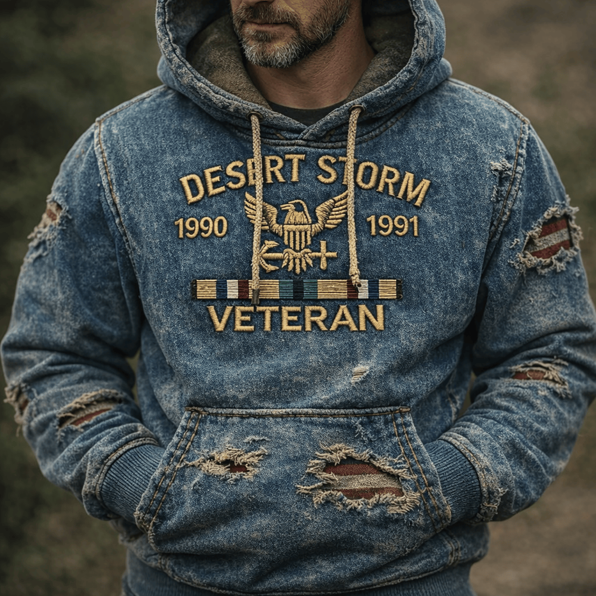 Desert Storm 1990 1991 Veteran Patriotic Printed Hoodie Vintage USA Military Gulf War Veteran Father’s Day Gift for Dad