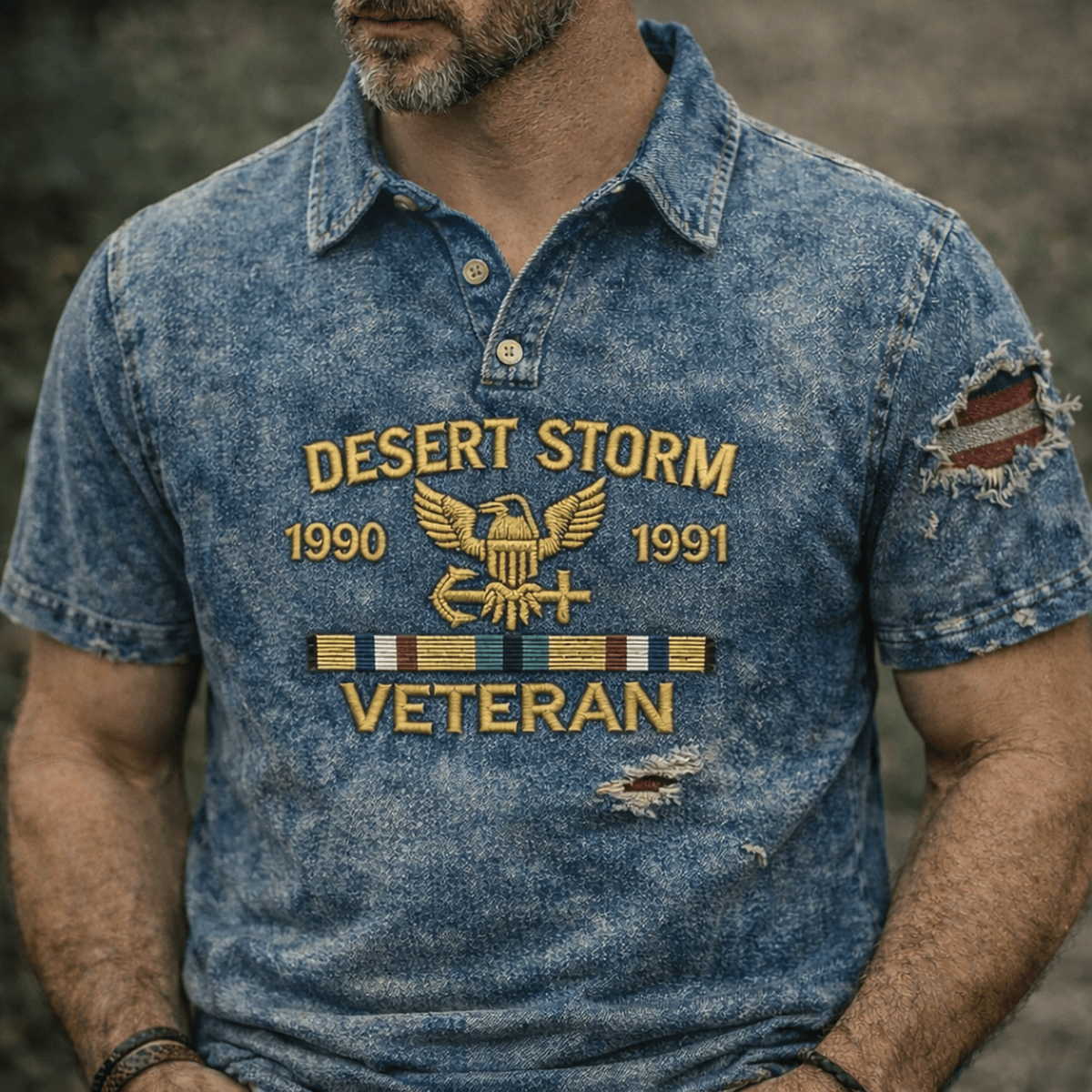 Desert Storm 1990 1991 Veteran Patriotic Printed Polo Shirt Vintage USA Military Gulf War Veteran Father’s Day Gift for Dad