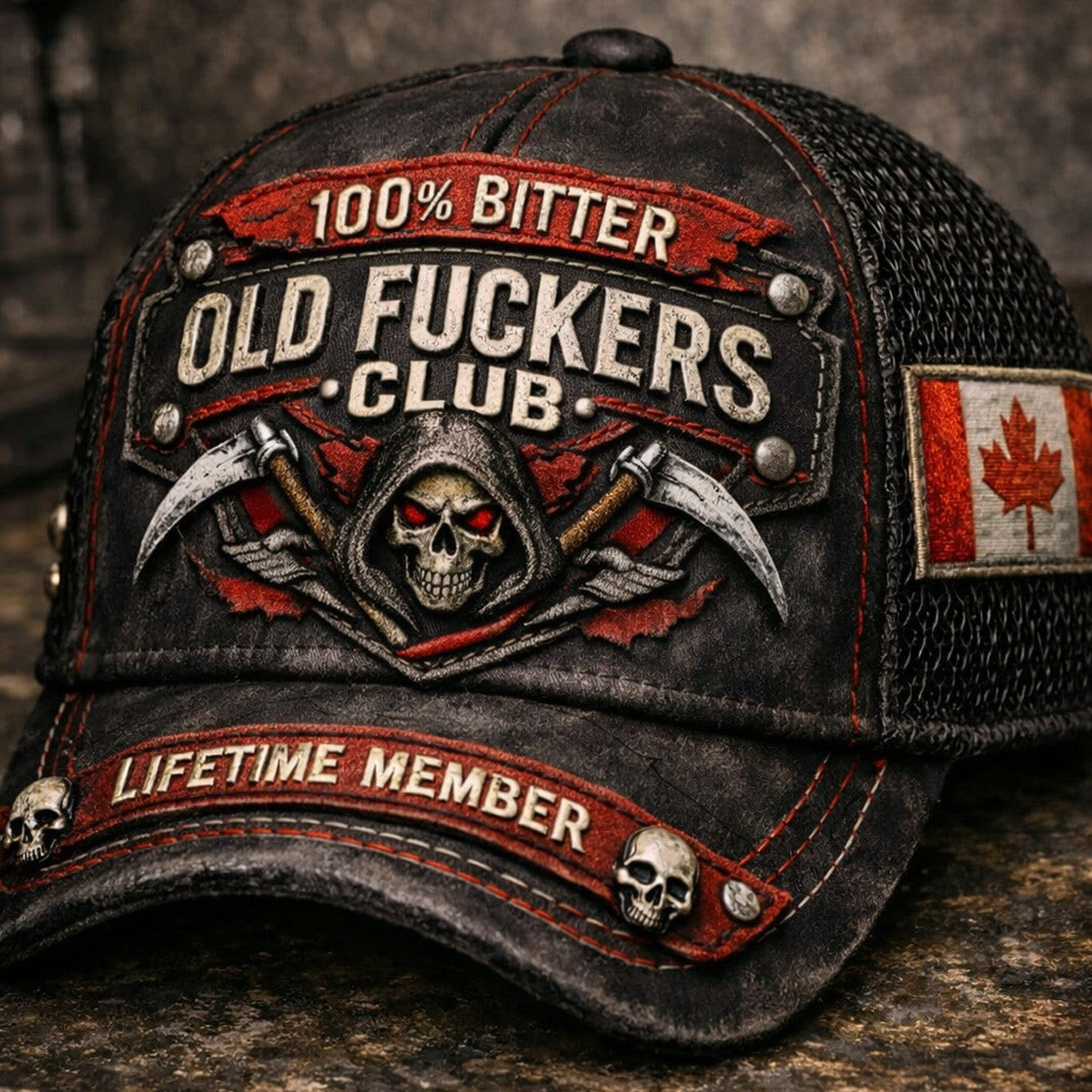 Old Fckers Club Skull Vintage Printed Cap Funny Biker Hat Lifetime Member Skull Graphic Gift for Dad Grandpa Humor Cap