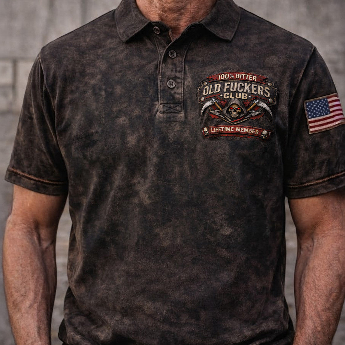 Old Fckers Club Skull Vintage Printed Polo Shirt Funny Biker Skull Graphic Lifetime Member Humor Gift for Dad Grandpa