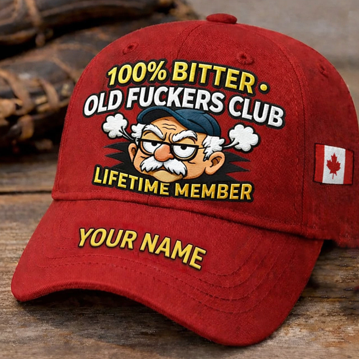 Bitter Old Fckers Club Lifetime Member Personalized Printed Cap Funny Angry Grandpa Hat Custom Name Canada Flag Gift for Dad