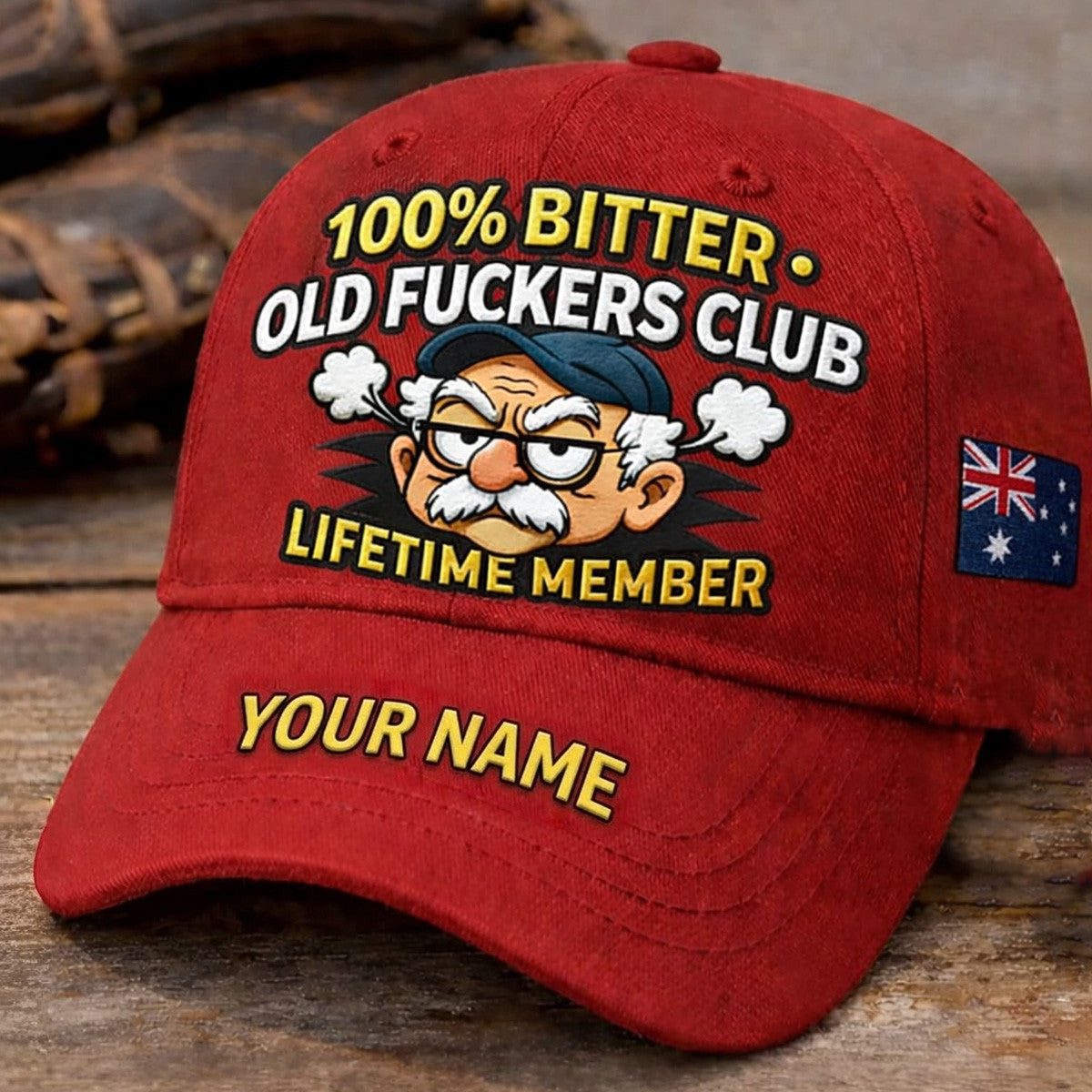 Bitter Old Fckers Club Lifetime Member Personalized Printed Cap Funny Angry Grandpa Hat Custom Name Australia Flag Gift for Dad