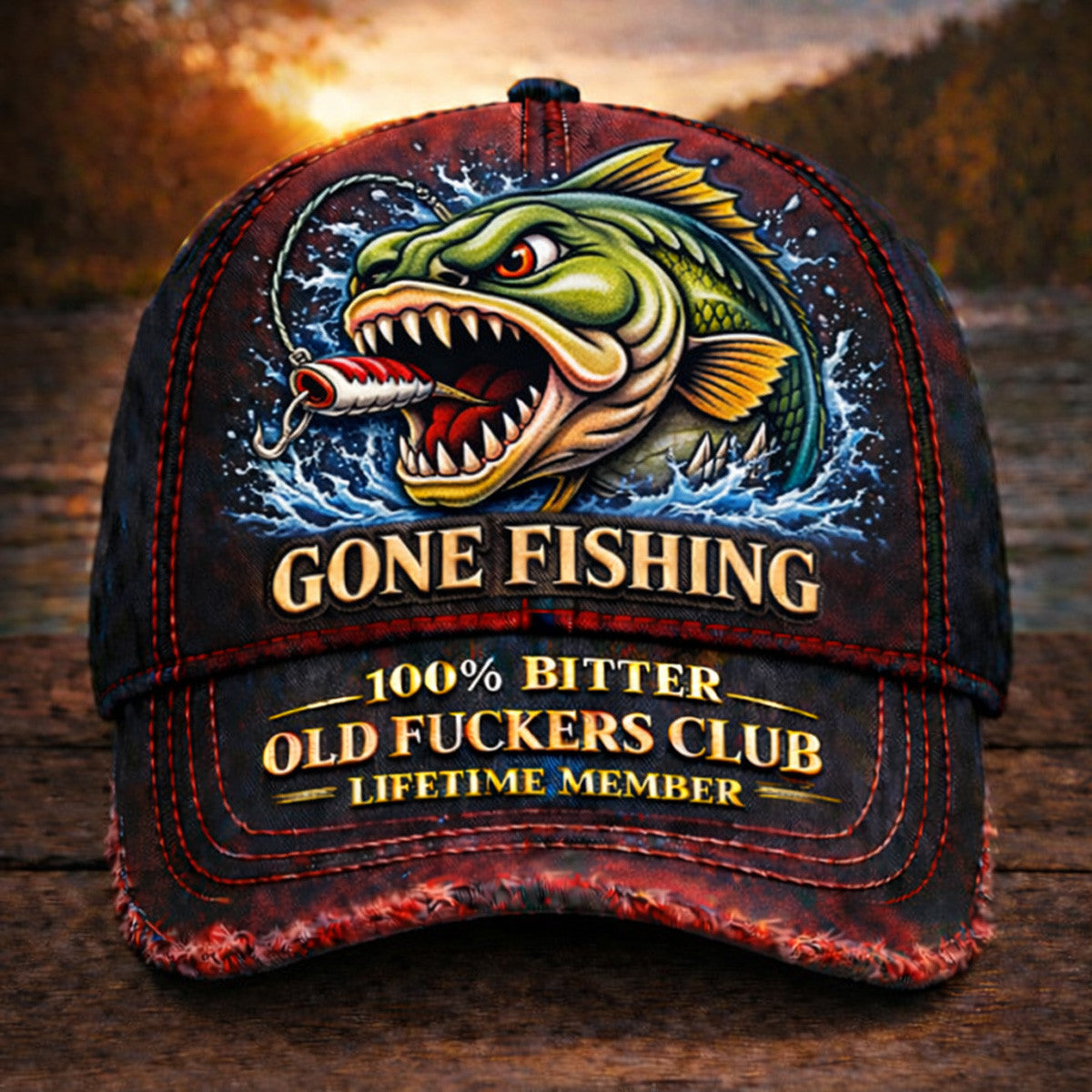 Gone Fishing Bitter Old Fckers Club Lifetime Member Printed Fishing Cap Angry Fish Lure Angler Hat Funny Fisherman Gift