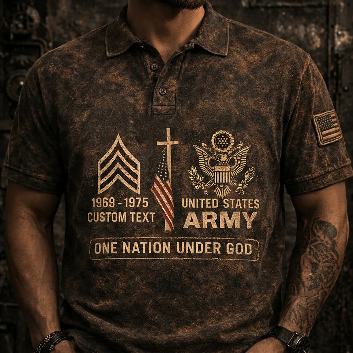 Custom United States Veteran 1969-1975 Printed Polo Shirt, One Nation Under God Patriotic Military Apparel, Father's Day Gift for Veteran Dad