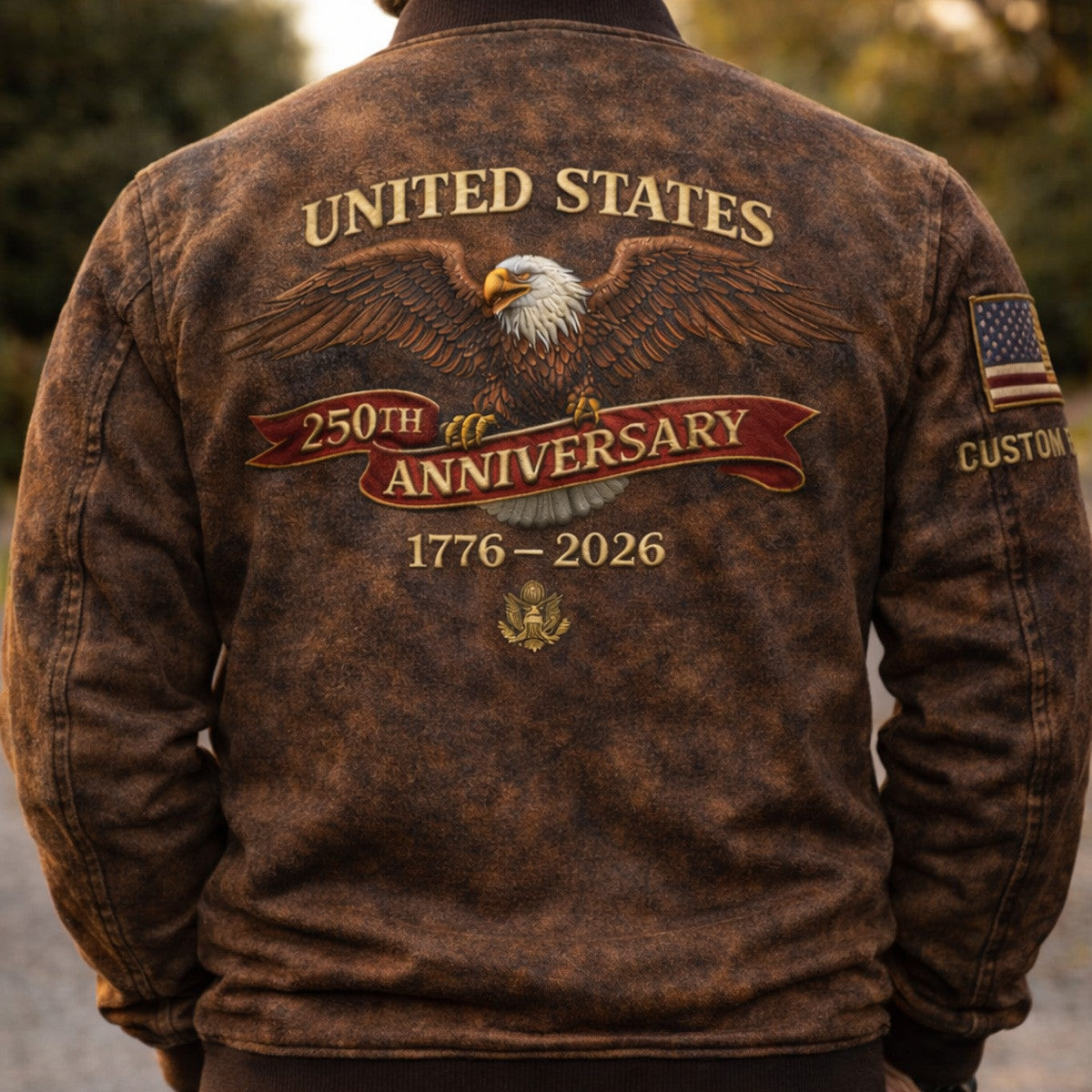 Custom United States 250th Anniversary 1776-2026 Printed Bomber Jacket, Patriotic American Eagle Vintage Jacket, USA 250 Celebration Gift