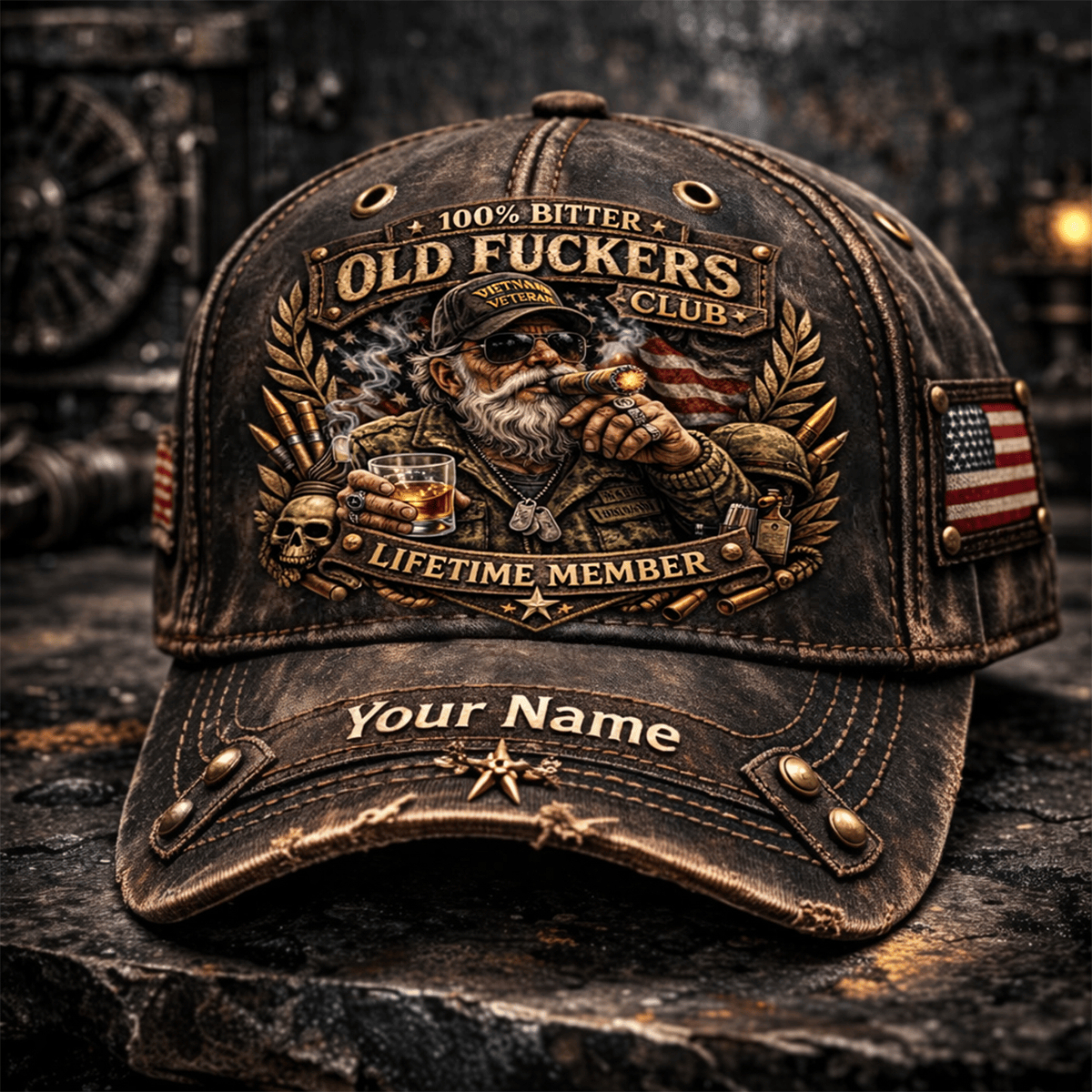 Old Fuckers Club Vietnam Veteran Printed Hat, Lifetime Member Custom Name Cap, Funny Gift for Dad, Father's Day Vintage Style