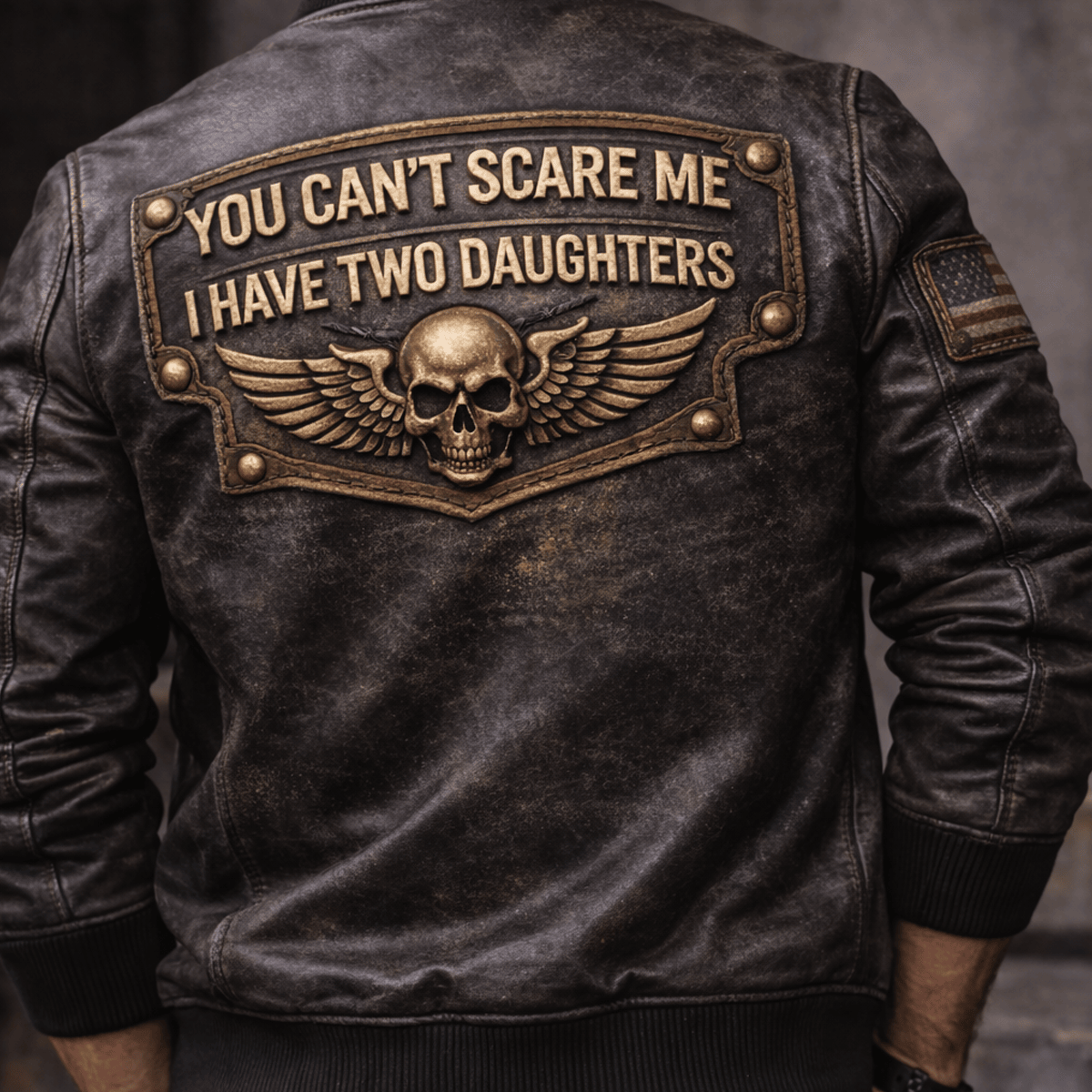 You Can’t Scare Me I Have Two Daughters Leather Jacket, Funny Dad Gift, Father of Girls, Father’s Day Vintage Style