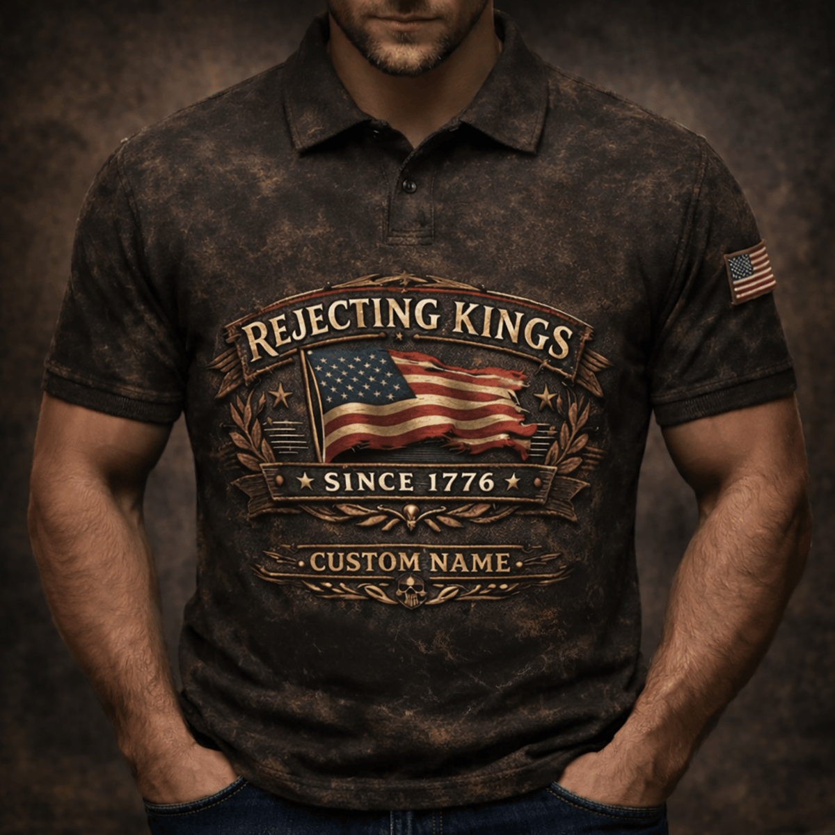 Rejecting Kings Since 1776 Custom Name Printed Polo Shirt Patriotic American Flag Polo USA Independence Outfit Gift Idea Father’s Day
