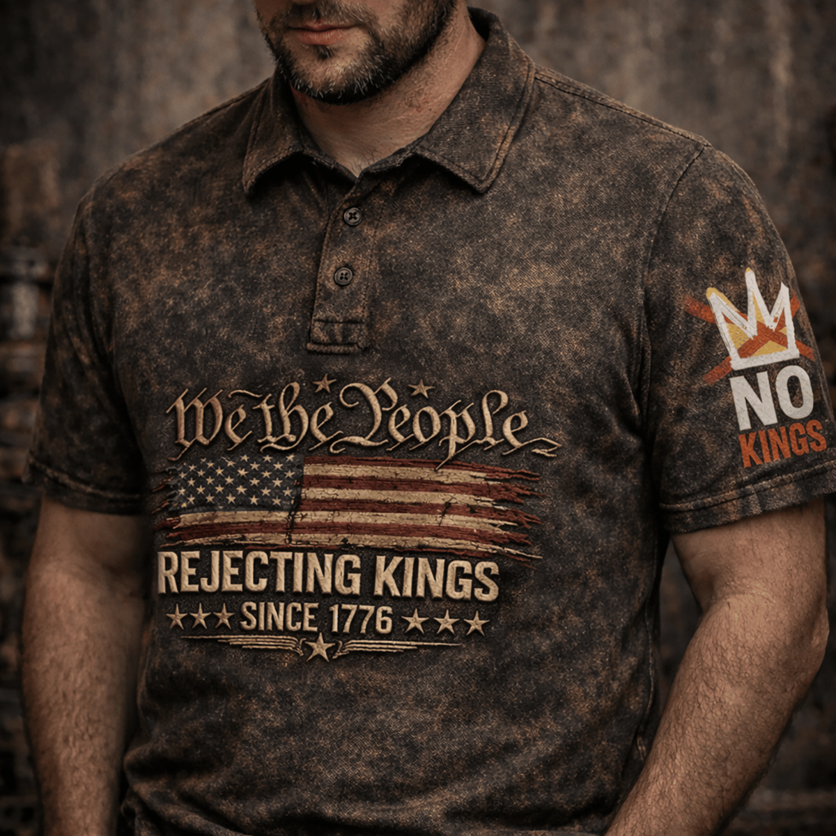 We The People Rejecting Kings Since 1776 Printed Polo Shirt Patriotic American Flag Polo USA Freedom Outfit Independence Day Gift Father’s Day