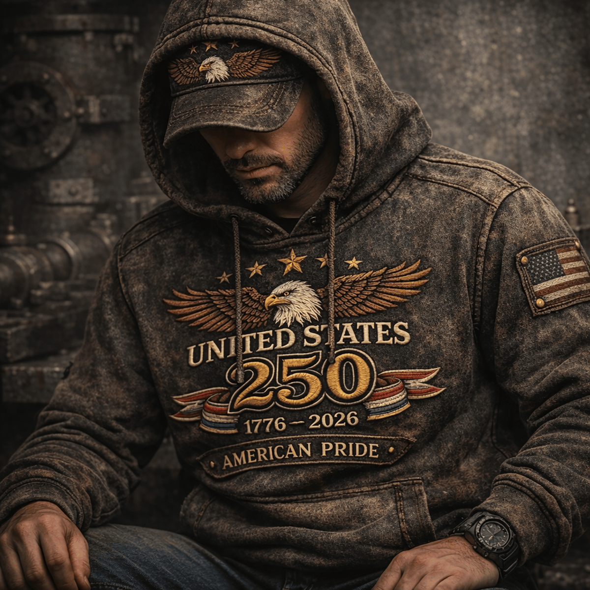 United States 250 Years 1776 2026 Printed Hoodie Patriotic USA Flag Hoodie American Pride Anniversary Apparel Gift Father’s Day