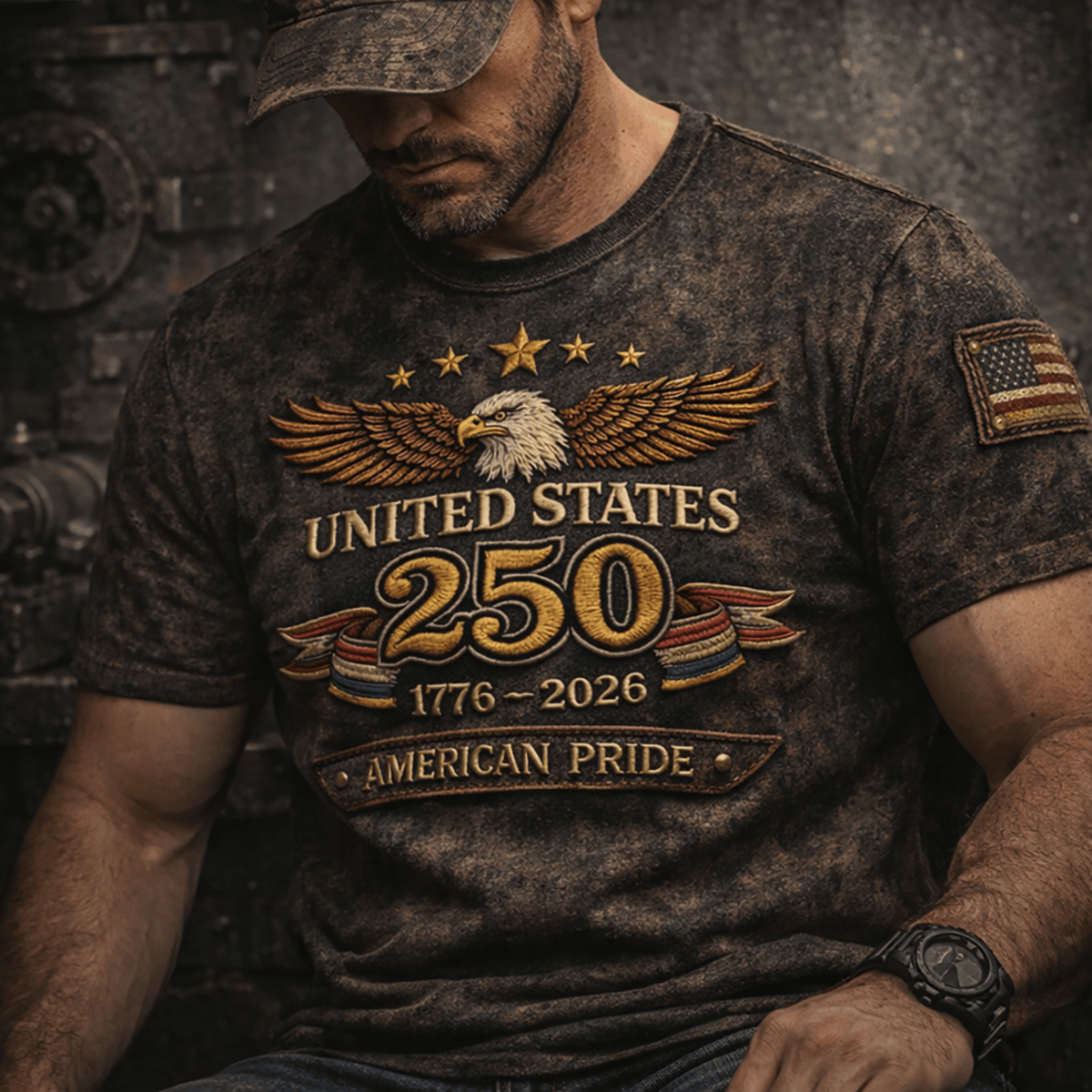 United States 250 Years 1776 2026 Printed T Shirt Patriotic USA Flag Tee American Pride Anniversary Graphic Gift Father’s Day