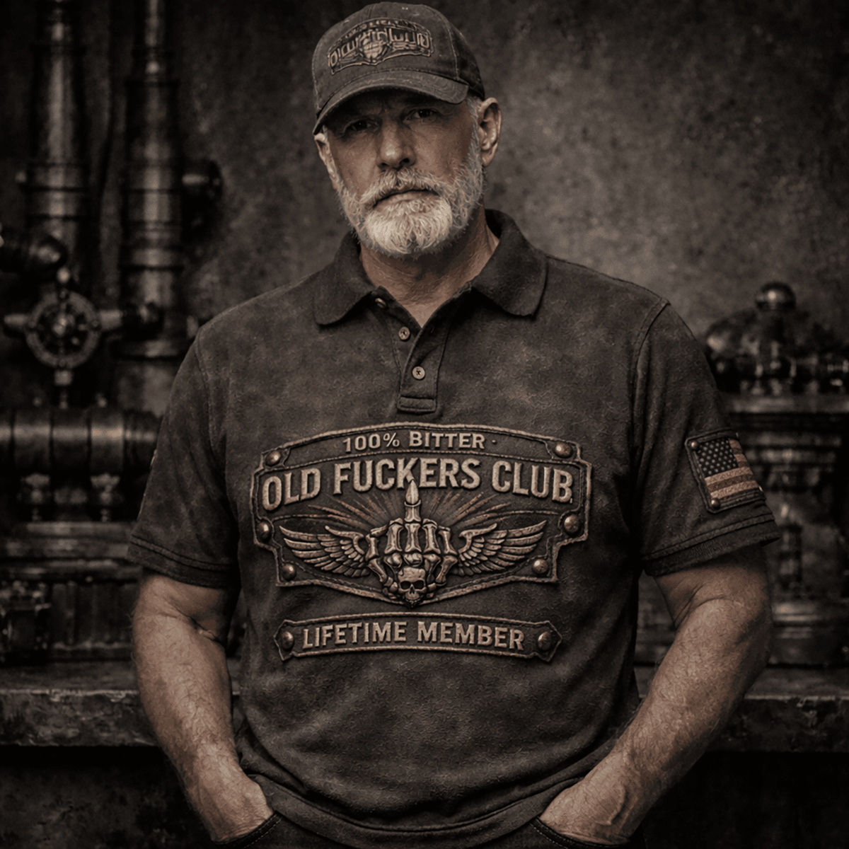 Old Fuckers Club Lifetime Member Printed Polo Shirt Funny Graphic Polo for Men Sarcastic Humor Vintage Style Outfit for Father’s Day