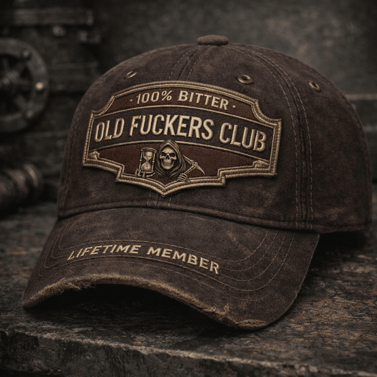 Old Fuckers Club Printed Hat, Grim Reaper Hourglass Father's Day Gift, Bitter Old Man Club