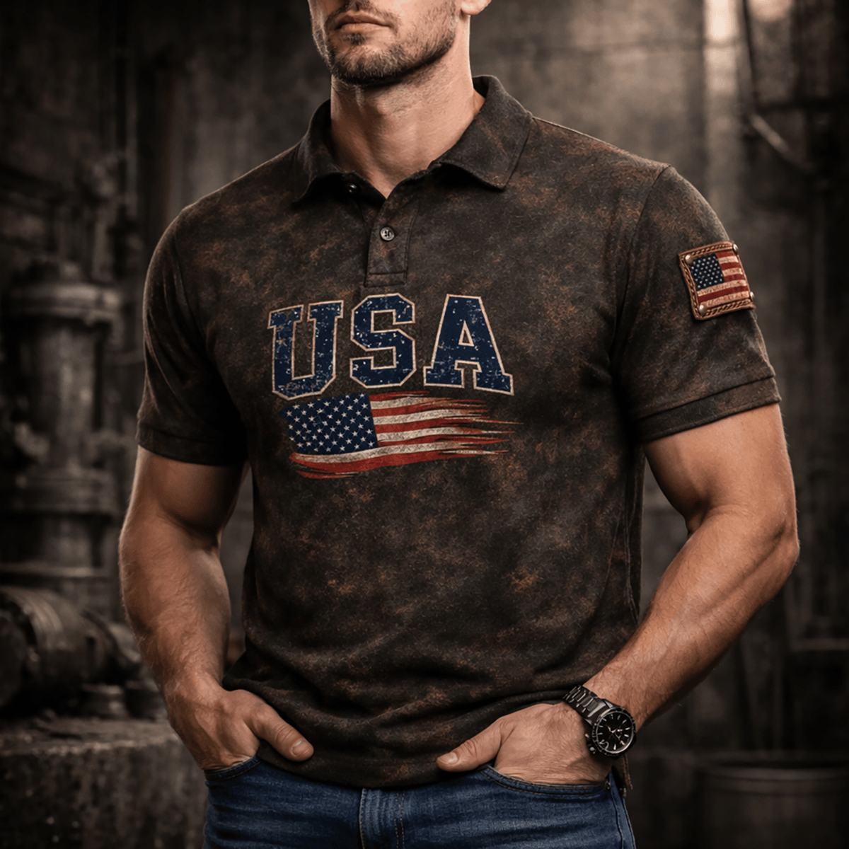 USA Flag Printed Polo Shirt Patriotic American Flag Shirt Fathers Day Gift For Dad Mens Polo Shirt 4th Of July USA Pride Outfit
