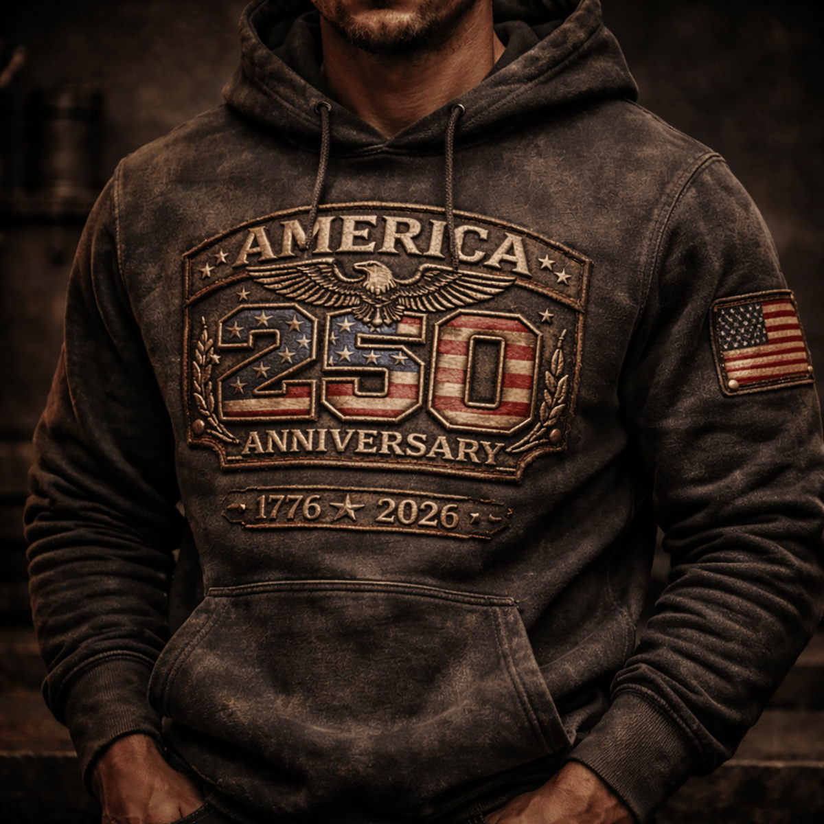America 250 Anniversary Printed Hoodie USA Flag Patriotic Hoodie 1776 2026 Fathers Day Gift For Dad 4th Of July Mens Hoodie Gift